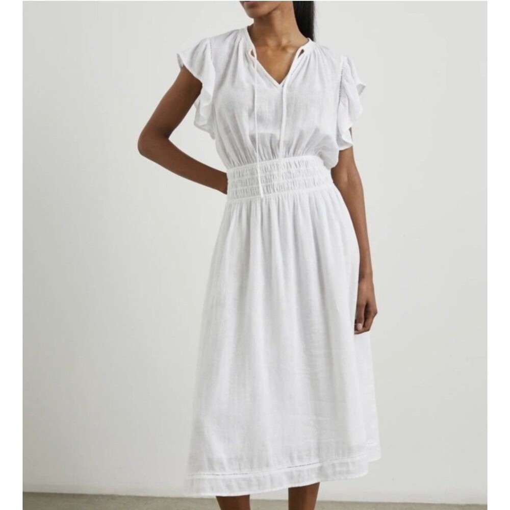 Rails Iona Midi Dress White Lace Detail Sleeveless Cap Sleeve Cotton Nwt S